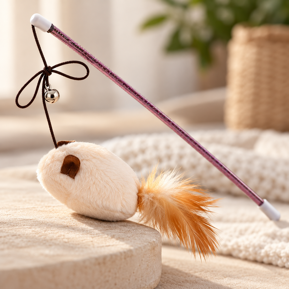 Catnip mouse and detachable teaser wand